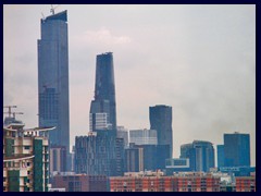 Guangzhou skyline from our hotel room at the Yutong Hotel: Zhujiang New Town with International Finance Center and Chow Tai Fook Center (u/c) both around 500m tall!